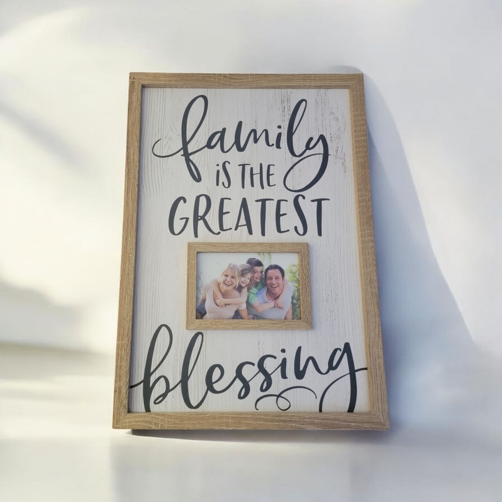 Family Blessing Photo Frame with Tan Wooden Border